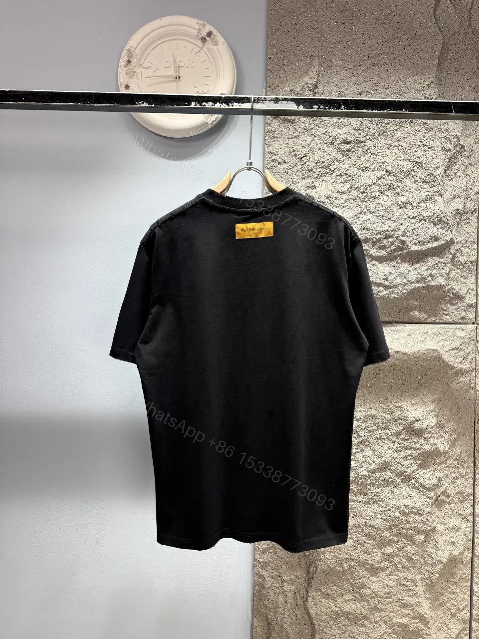 View 5 of Black Cotton Tee Subtle Crest Embroidery, Relaxed Fit, Premium Comfort