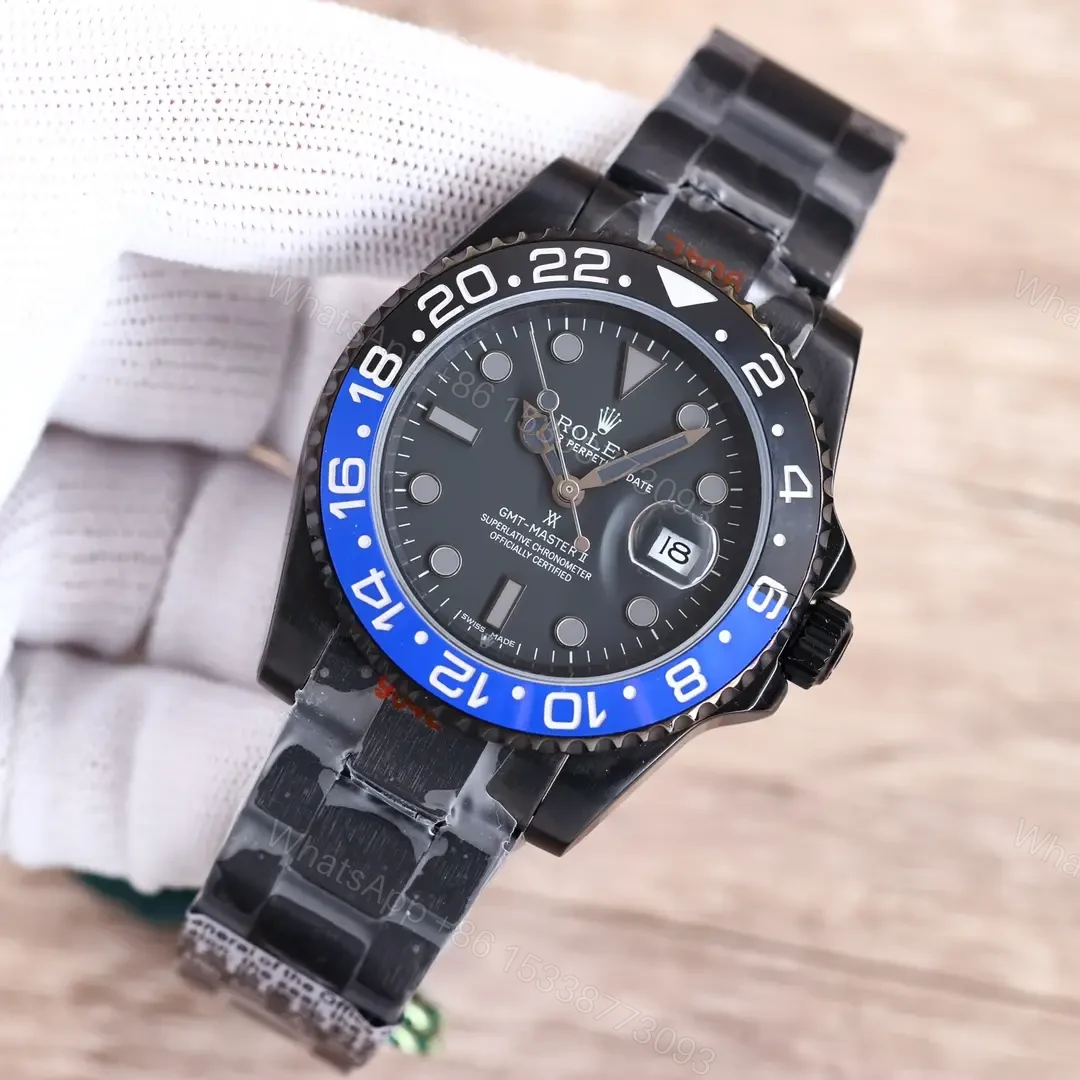 View 5 of Best Rolex Blaken GMT Master replica 40MM Batman Black Rubber Strap Edition RG-BLAKEN-GMT-BATMAN-V9-RUBBER