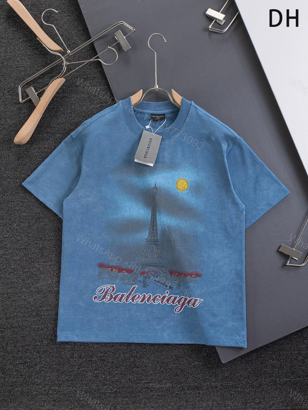 Balenciaga高仿短袖T恤藍色艾菲爾塔印花城市時尚風格款 — view 1