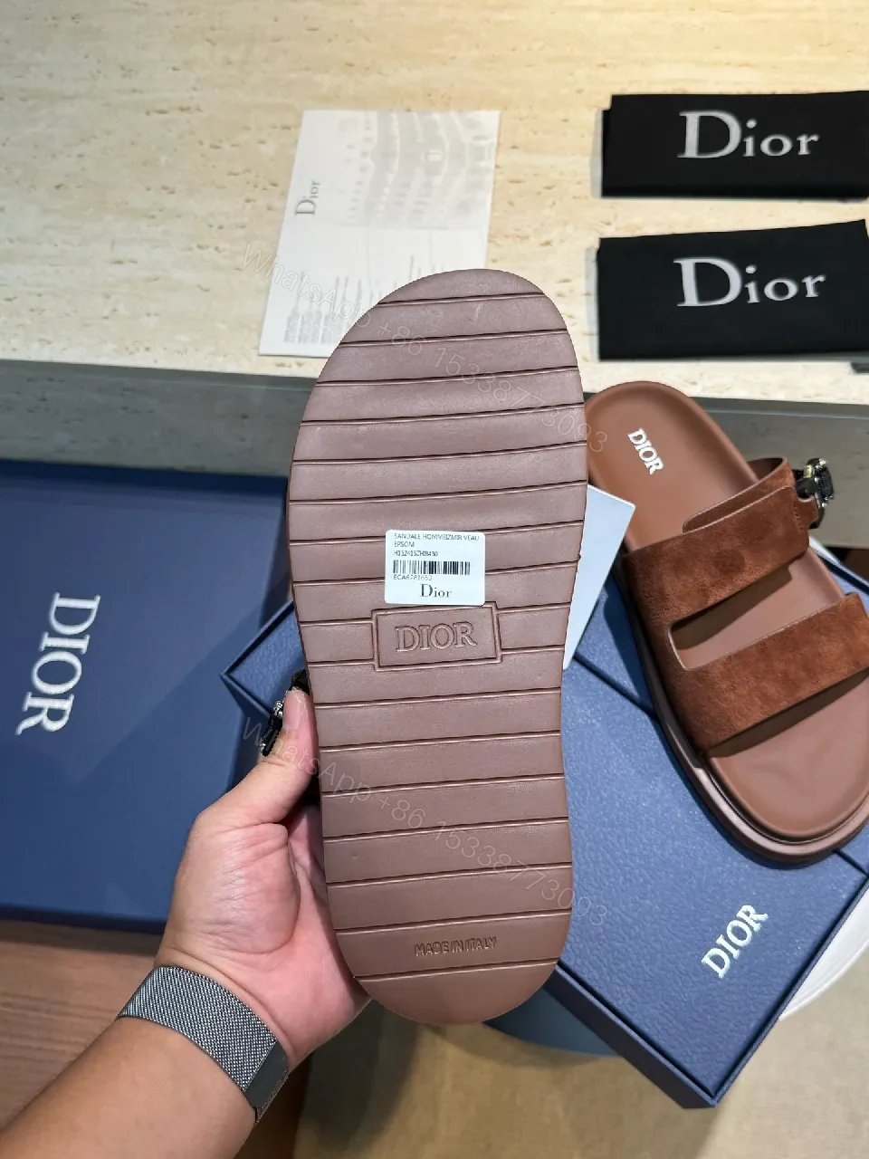 View 6 of Brown Suede Sandals with Wide Straps, All-Day Comfort