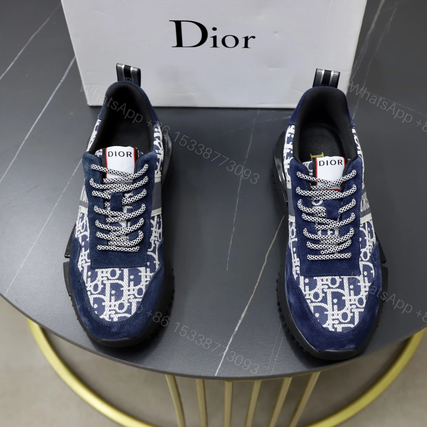 Dior 高仿男士 Oblique 老花運動鞋 深藍麂皮拼接 都會百搭時尚款 — view 1