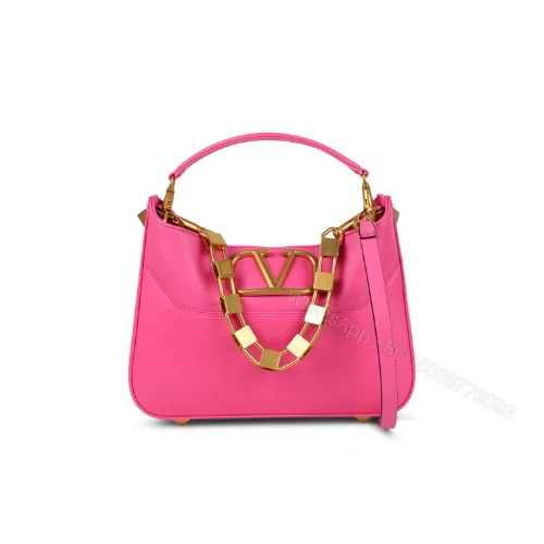 VALENTINO GARAVANI SMALL STUD SIGN LEATHER HOBO BAG IN PINK — view 1