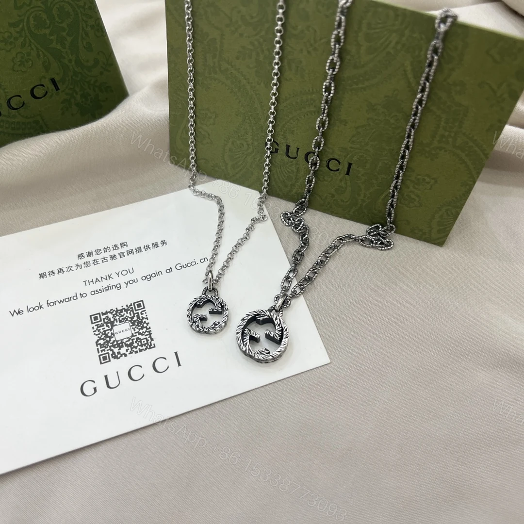 Gucci高仿雙G復古銀飾項鍊 男女同款經典Logo設計 — view 1