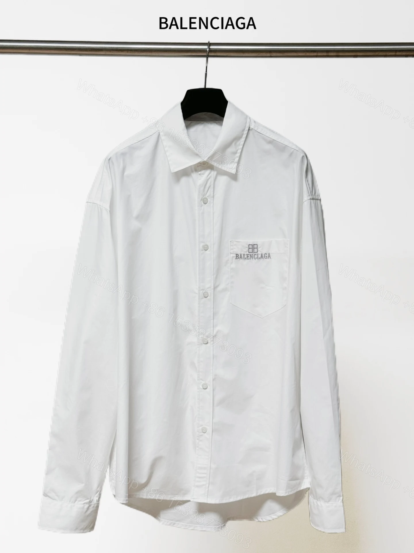 Balenciaga 一比一襯衫 男款白色長袖LOGO口袋寬鬆襯衣 — view 1