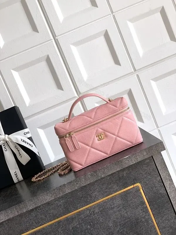 Pink Quilted Mini Bag with Gold Hardware, Crossbody Style — view 1