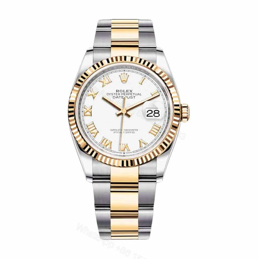 Rolex Datejust 36 126234 Super Clone : Steel Fluted Bezel White Roman Dial — view 1