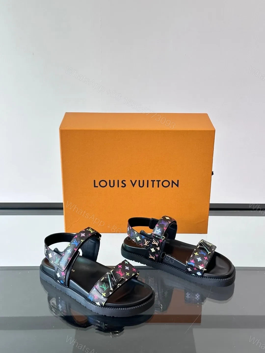 View 5 of LV Men Black Multicolor Leather Sandals