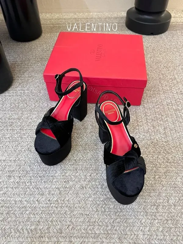 Black Suede Platform Sandals Valentino Style Platform Heel Designer Shoe — view 1