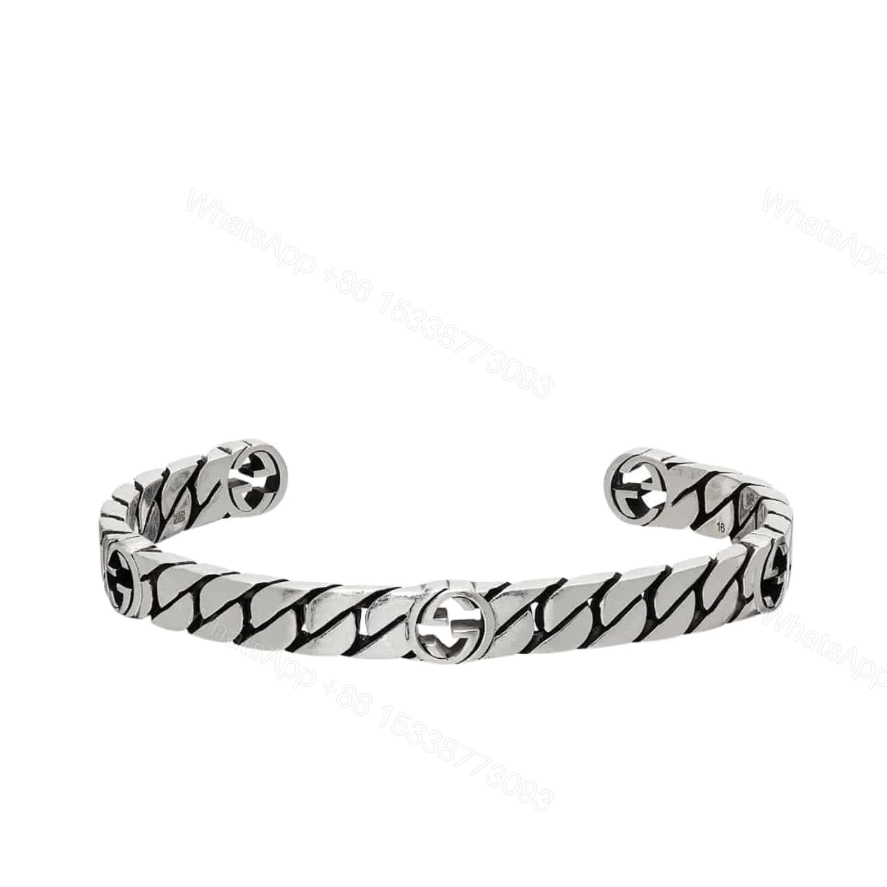 GUCCI SILVER INTERLOCKING G CUFF BRACELET — view 1