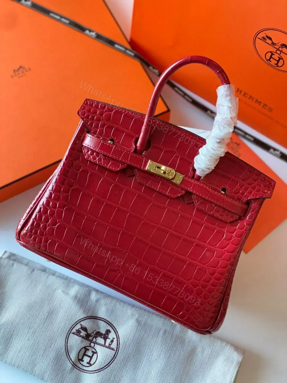 BIRKIN 25 ROUGE H ALLIGATOR MAT MATTE HARDWARE – Dubai Fashion LUX — view 1