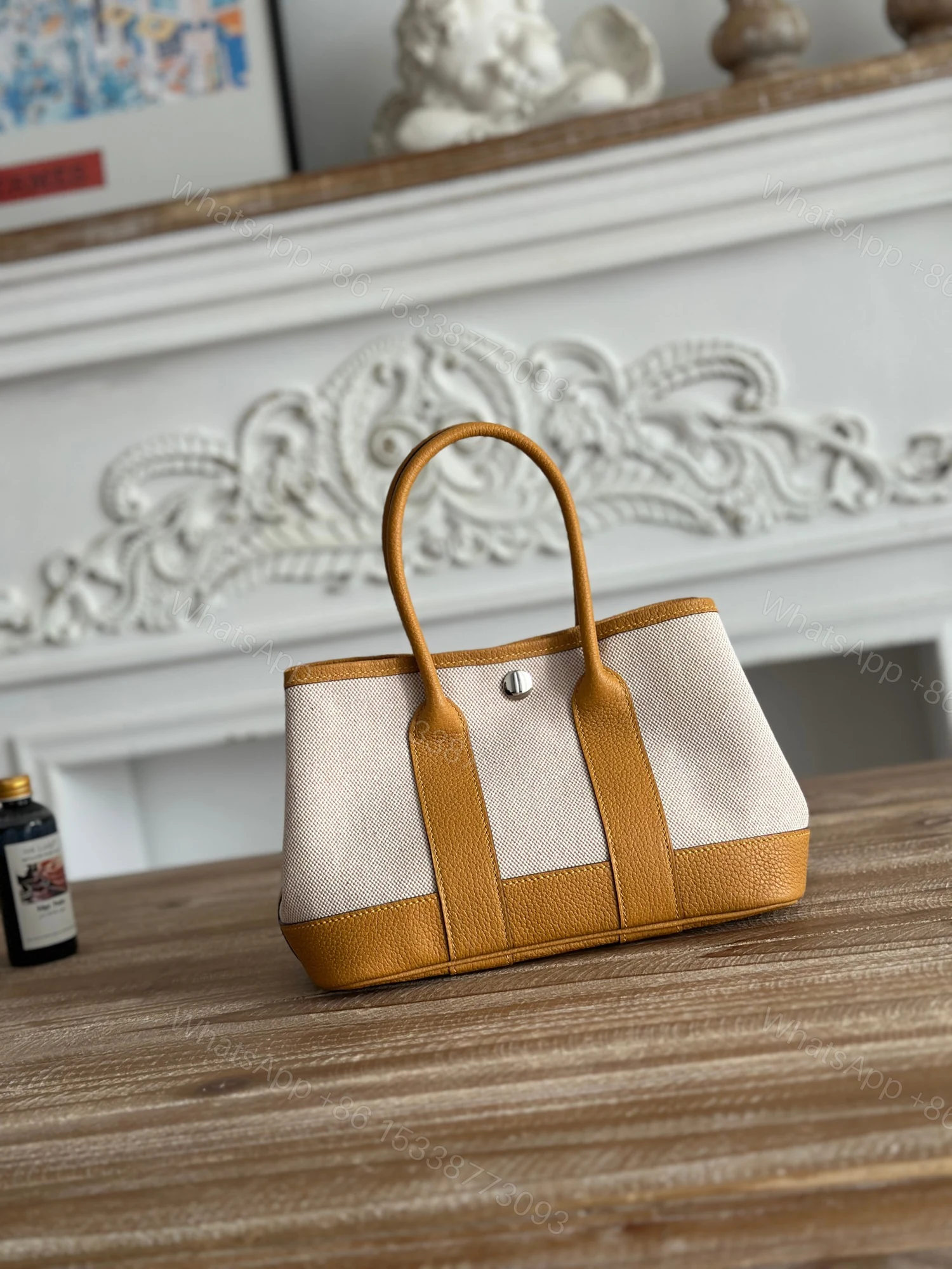 Hermes 高仿 Garden Party 棕色拼帆布手提包 女款經典托特包 — view 1
