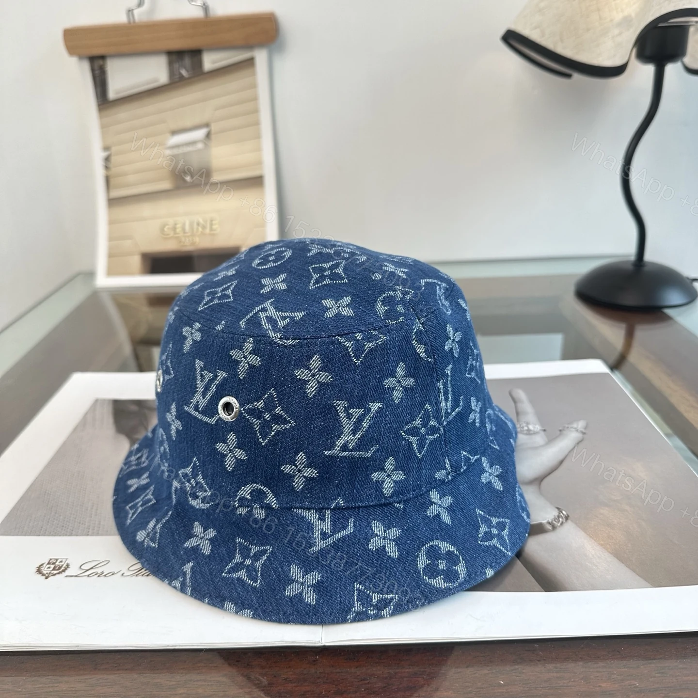 LV高仿牛仔藍老花漁夫帽 Monogram提花休閒百搭遮陽帽 — view 1