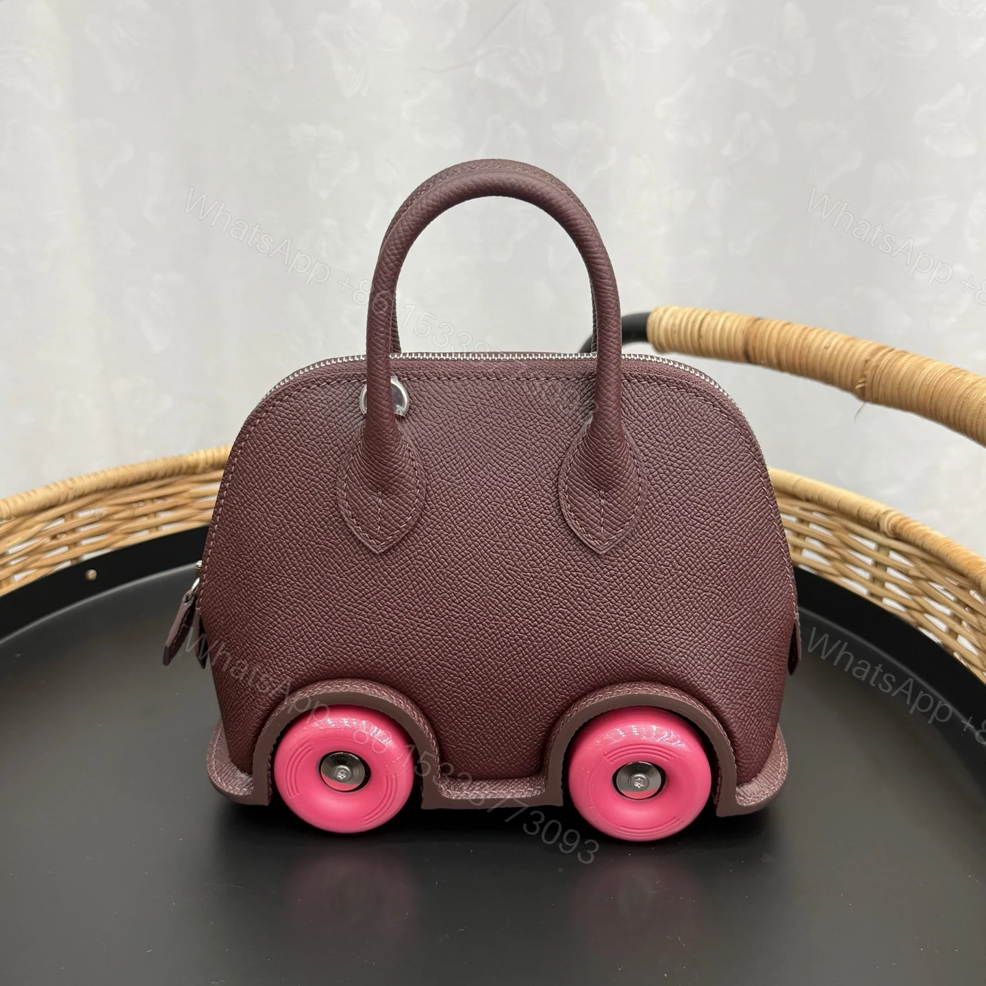 Hermes 原單 女款 Mini Bolide 小車包 酒紅粉輪設計款 — view 1