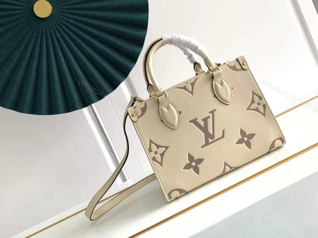 LV A貨 OnTheGo MM 杏米色大容量托特包 立體Monogram圖騰 — view 1