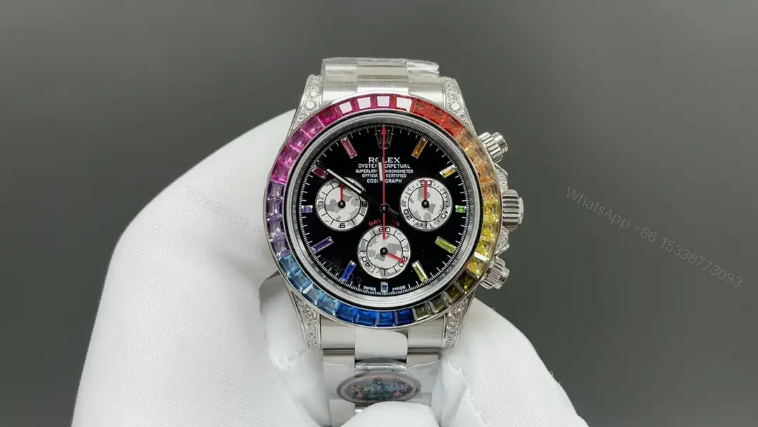 Rolex Daytona Rainbow White Gold replica 40MM Oyster Bracelet Edition RG-DAYTONA-RAINBOW-WG-OYSTER-40 — view 1