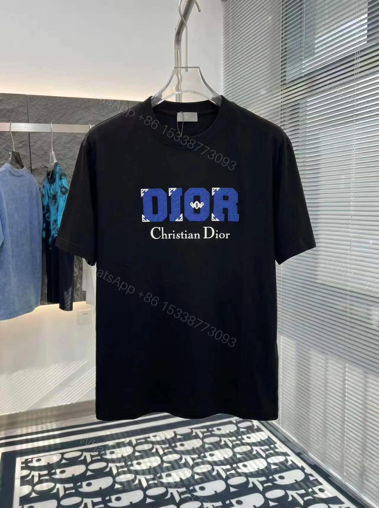Dior原單藍色字母Logo黑色短袖T恤高端休閒款 — view 1