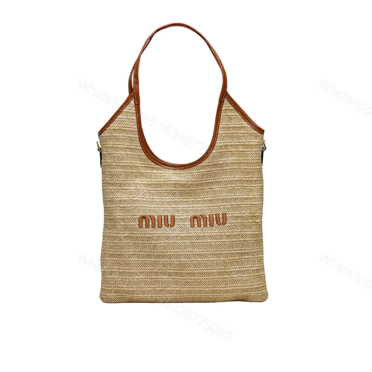 MIU MIU IVY STRAW BAG PREMIUM BROWN 34CM — view 1