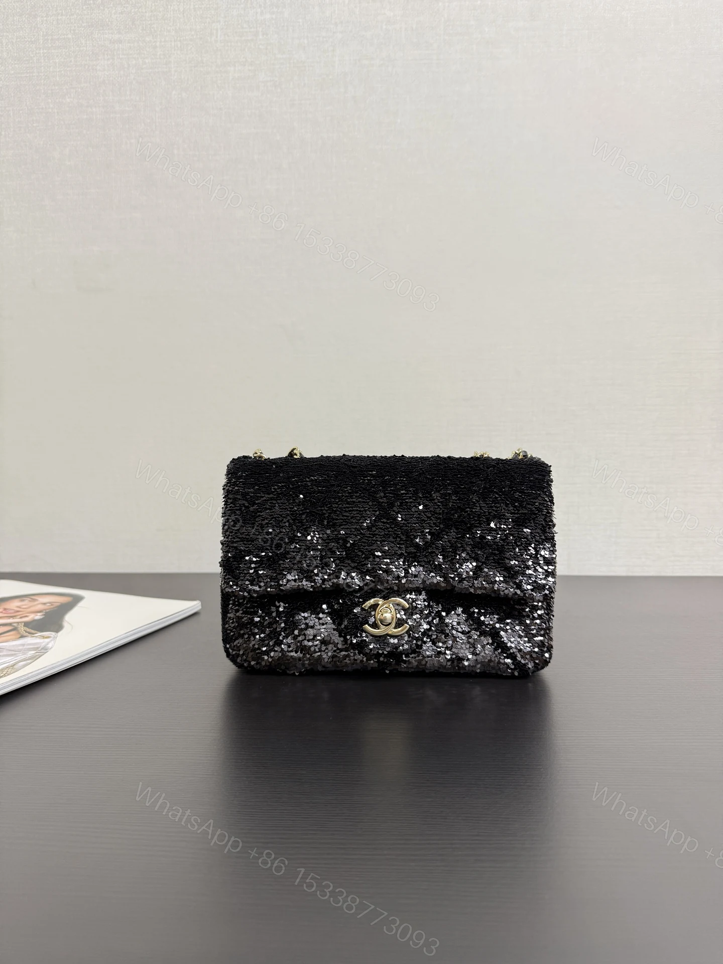 CHANEL高仿黑銀亮片鏈條包 女士閃耀菱格精品包 夜宴時尚款 — view 1