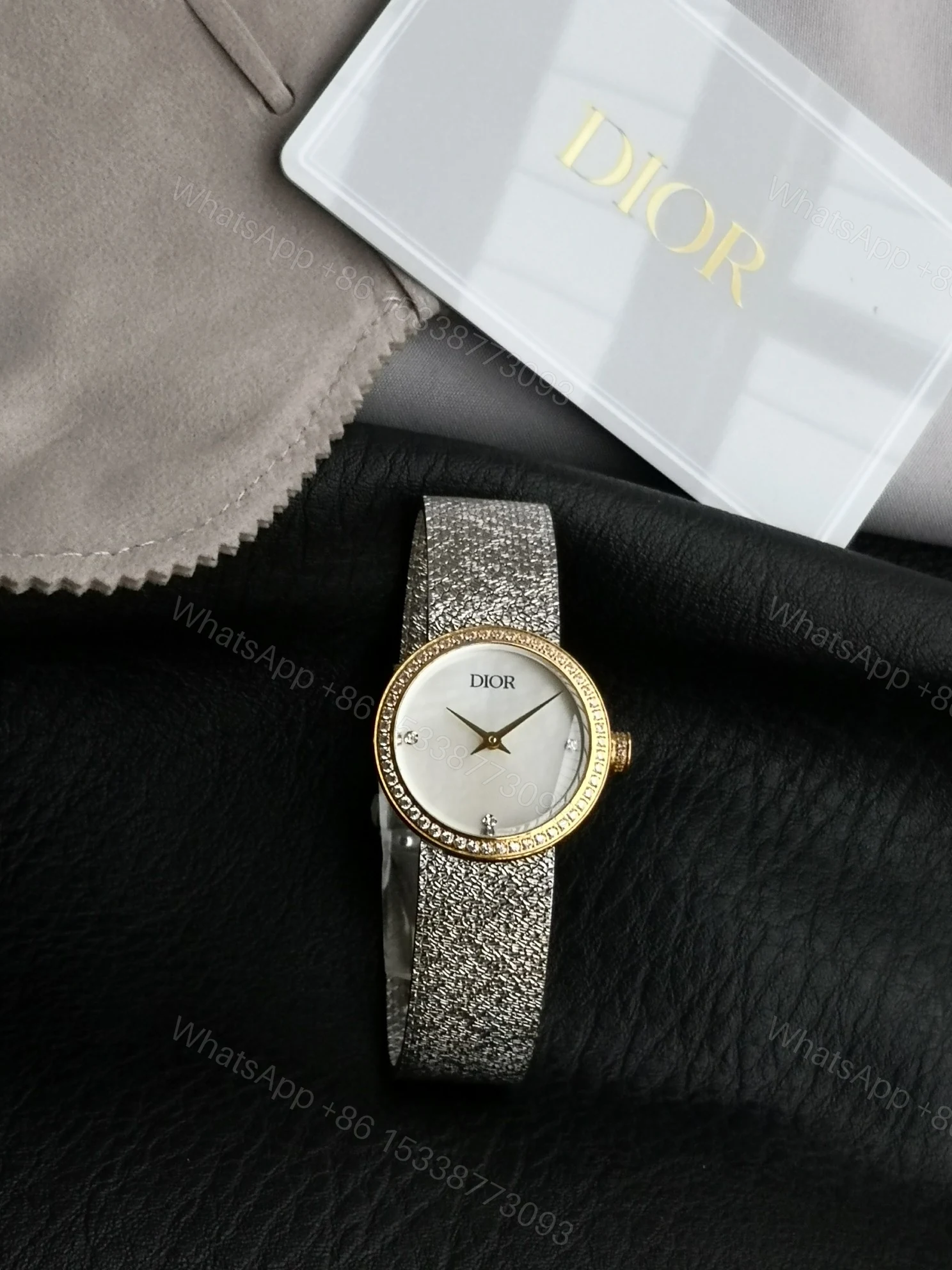 Dior原單女錶 金邊珍珠白面配銀編織錶帶精品 — view 1