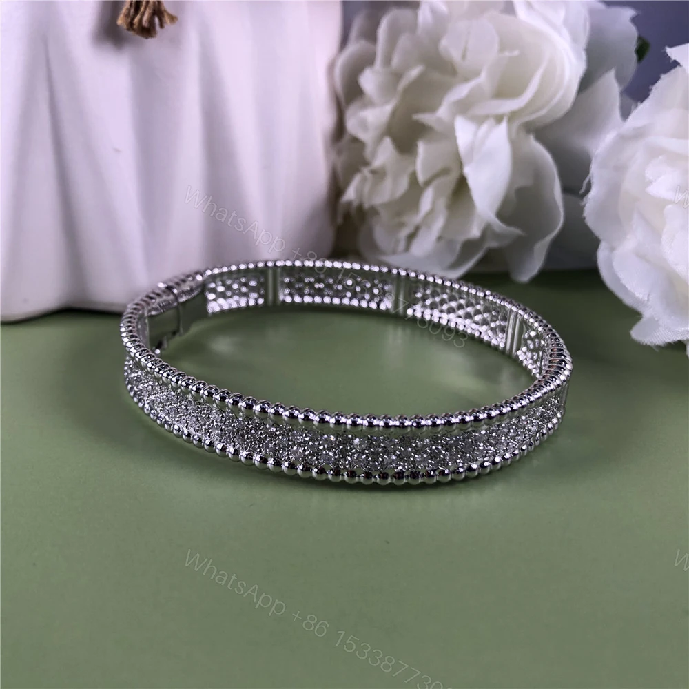 Van Cleef & Arpels Perlee Diamond Bracelet 3 Row White Gold — view 1