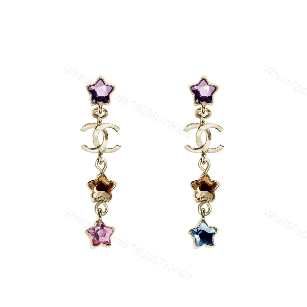 CHANEL PENDANT EARRINGS METAL AND DIAMANTÉS IN MULTICOLOR ABF182 B19937 NAFQC — view 1