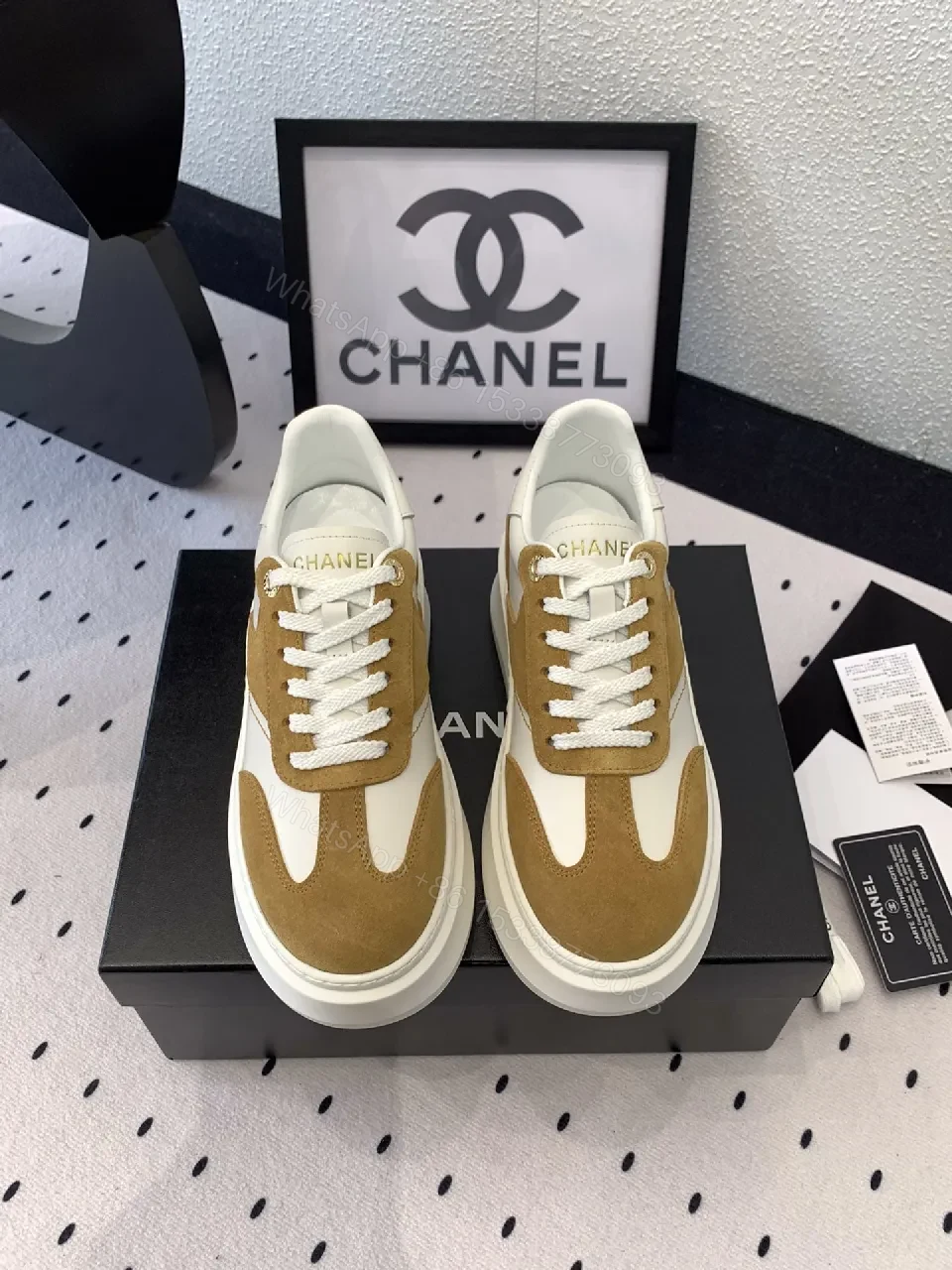 Camel Suede & White Leather Chunky-Sole Sneaker: Modern Luxe Style — view 1