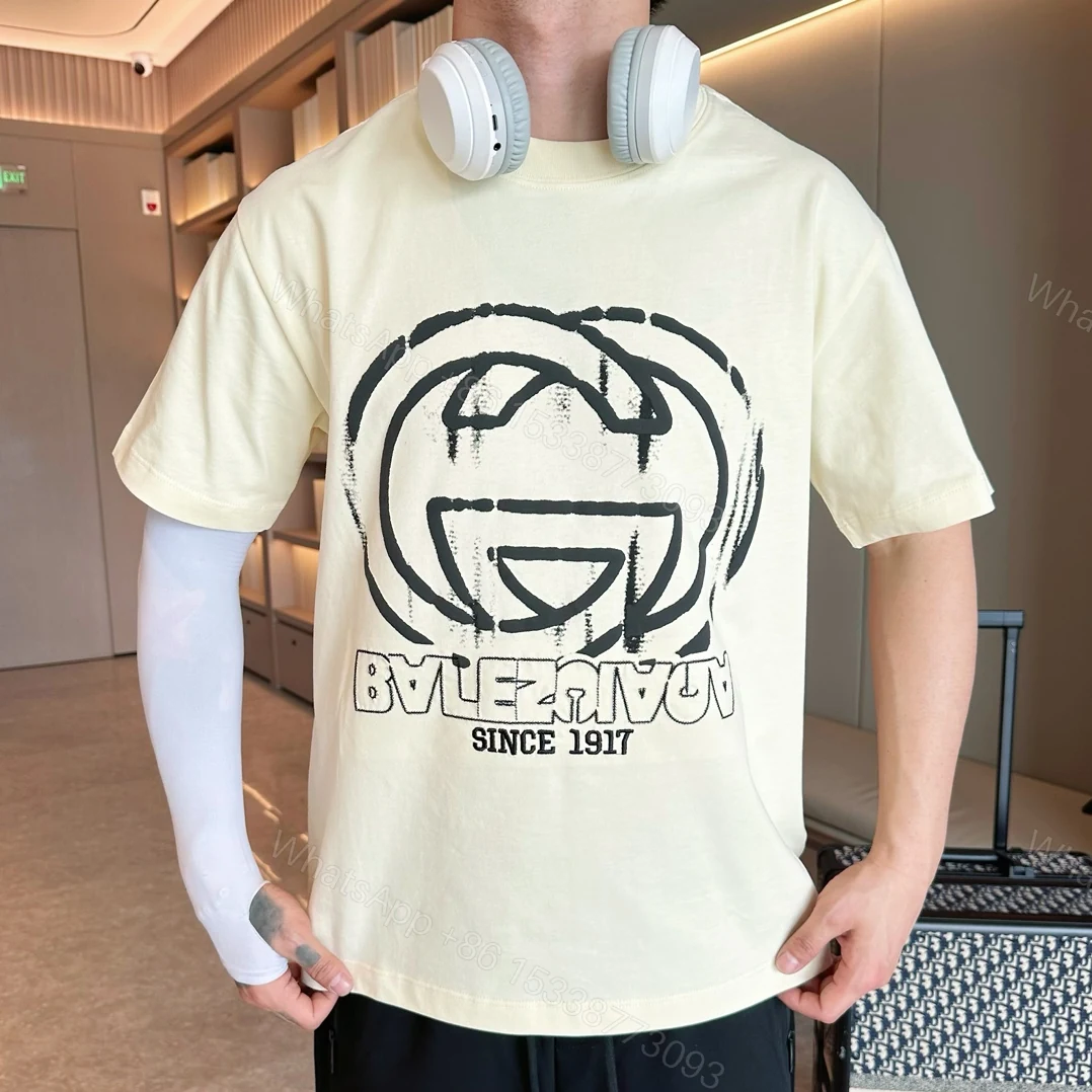 Balenciaga A貨T恤 男款米白塗鴉LOGO印花寬鬆短袖 — view 1