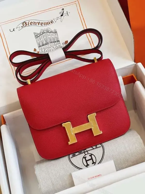 HN Bag Epsom Gold Red Handbags Lock Gold Like Auth 19cm — view 1