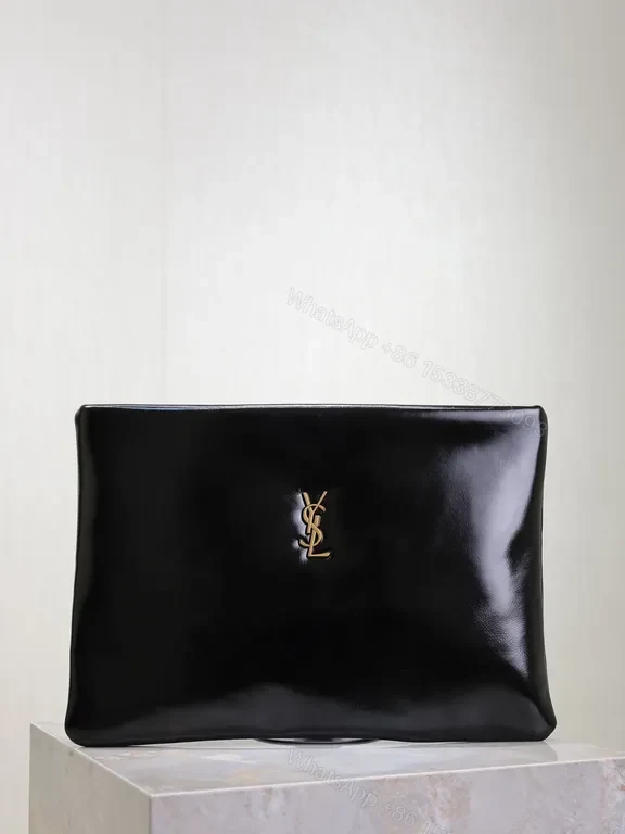 Refined Black Patent Clutch — YSL Emblem, Luxe Night — view 1