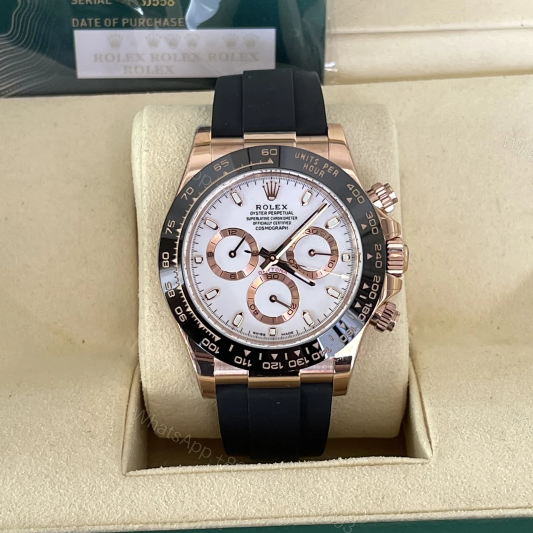 Rolex 一比一 男款 Daytona 白面玫瑰金橡膠帶計時腕錶 清爽時尚款 — view 1