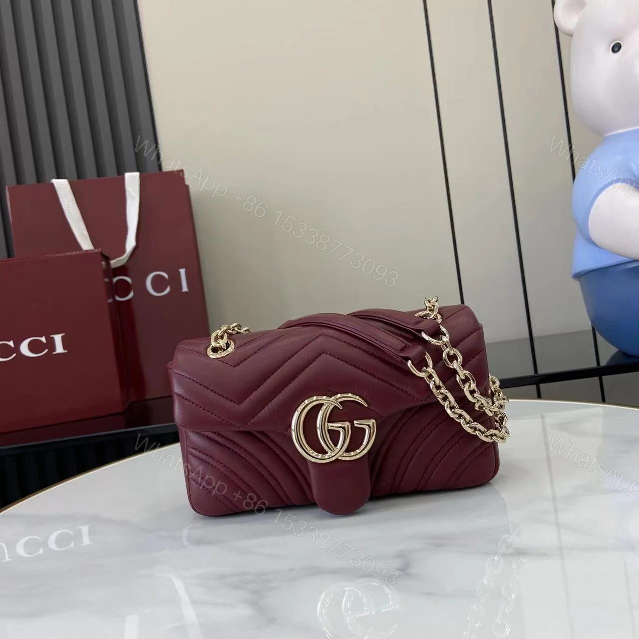 Gucci 高仿GG Marmont酒紅小包 女用氣質鍊帶精品 — view 1
