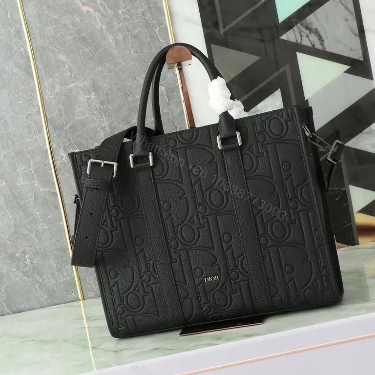 Structured Black Dior Tote: Modern Texture, Classic Utility — view 1