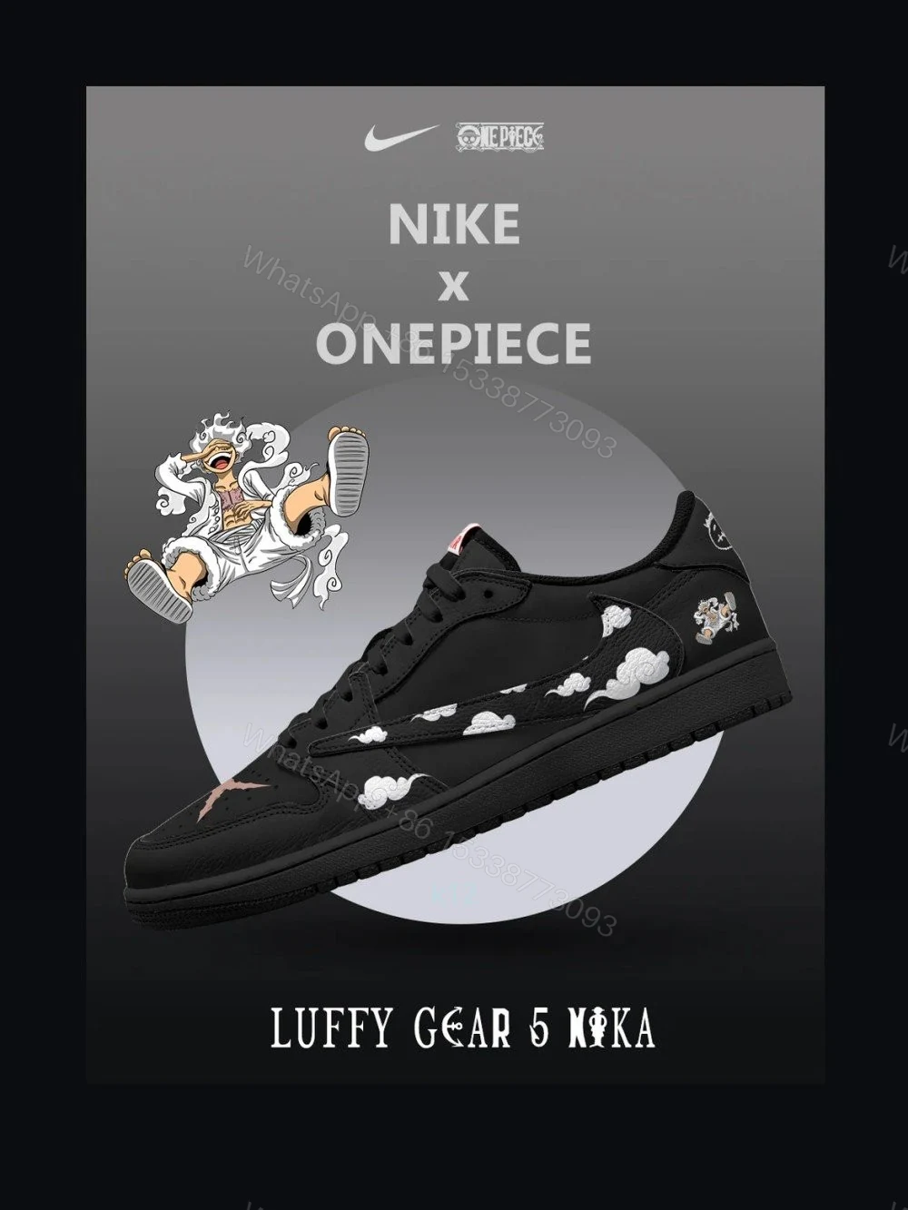 Luffy Gear 5 Nika V.2 Custom TS Low Jordan 1 — view 1