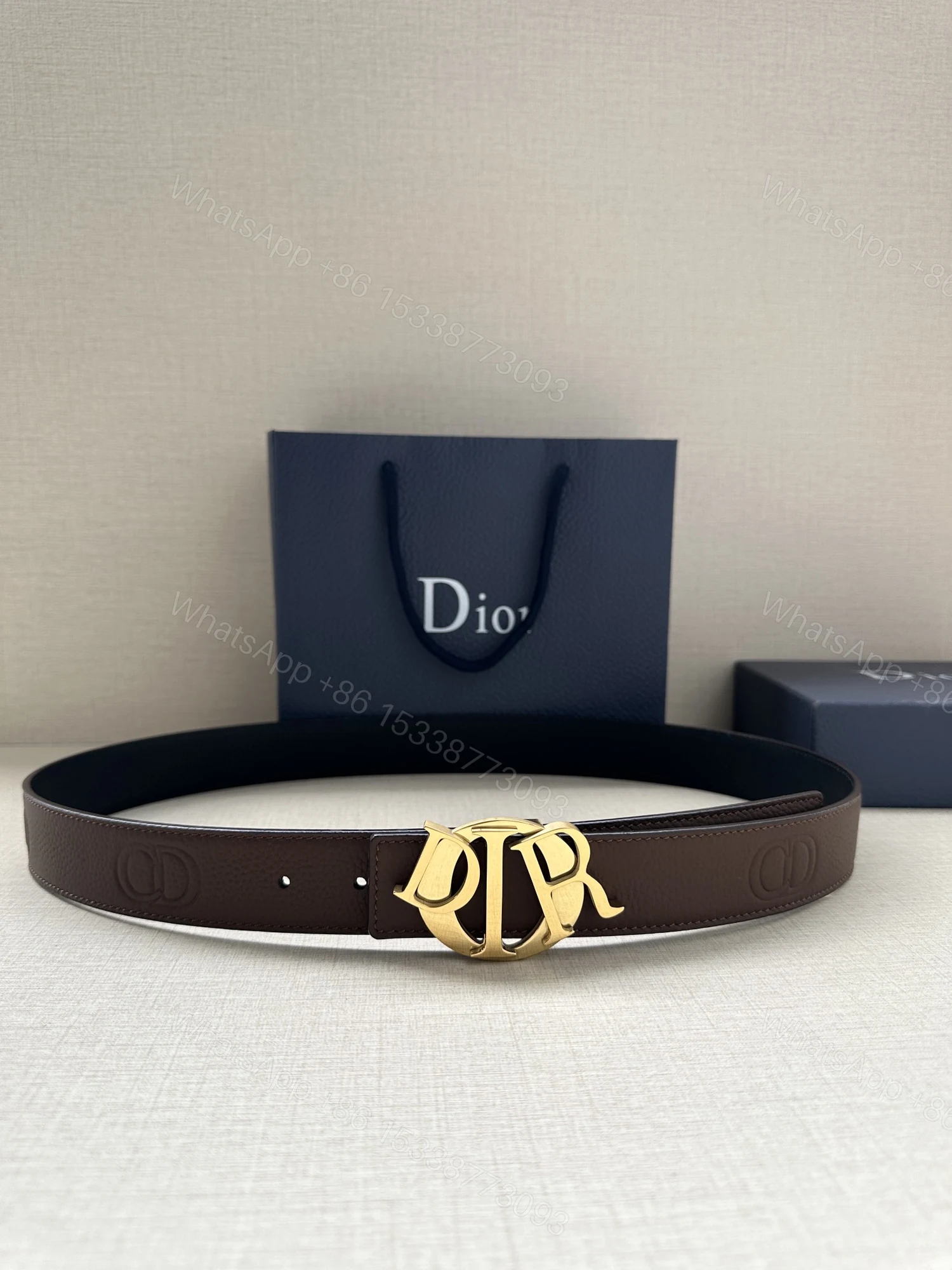 Dior A貨男士咖啡皮帶 金扣設計 紳士格調精品 — view 1