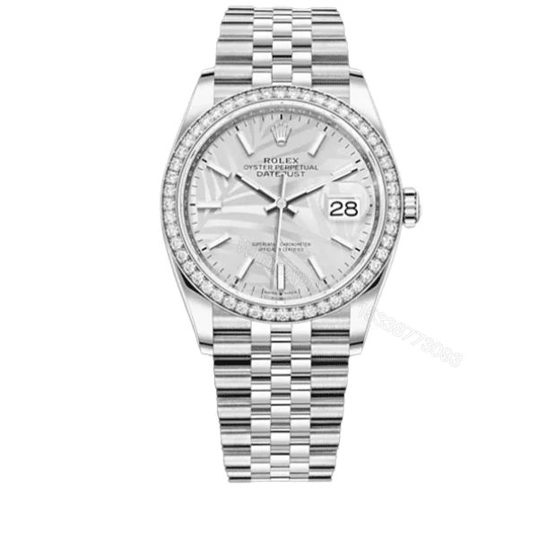 Rolex Datejust Silver Dial With Silver Strap Palm Leaf Pattern 36Mm — view 1