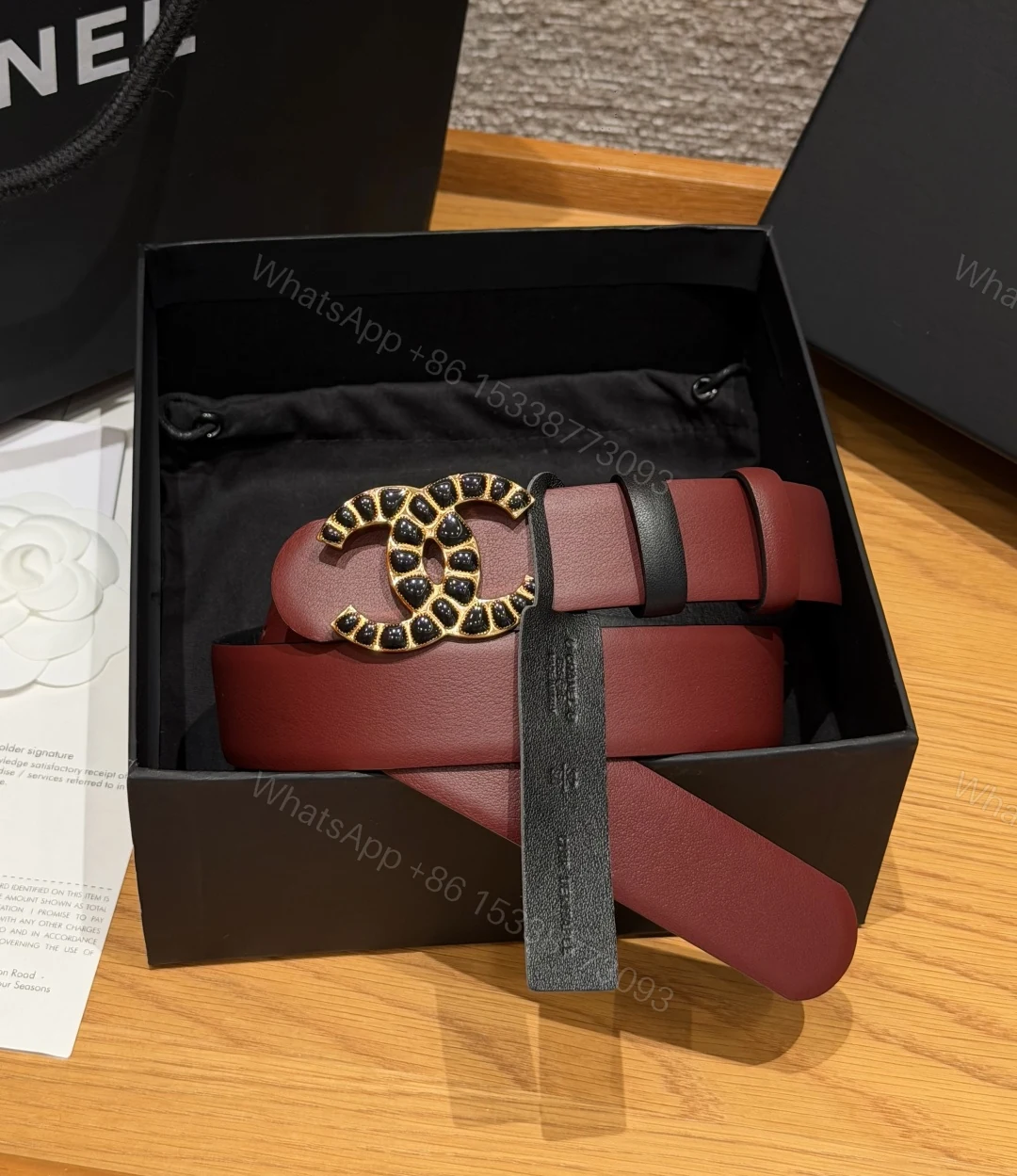 Chanel A貨 女款雙C圓形扣皮帶 酒紅色精品腰帶 優雅百搭款 — view 1