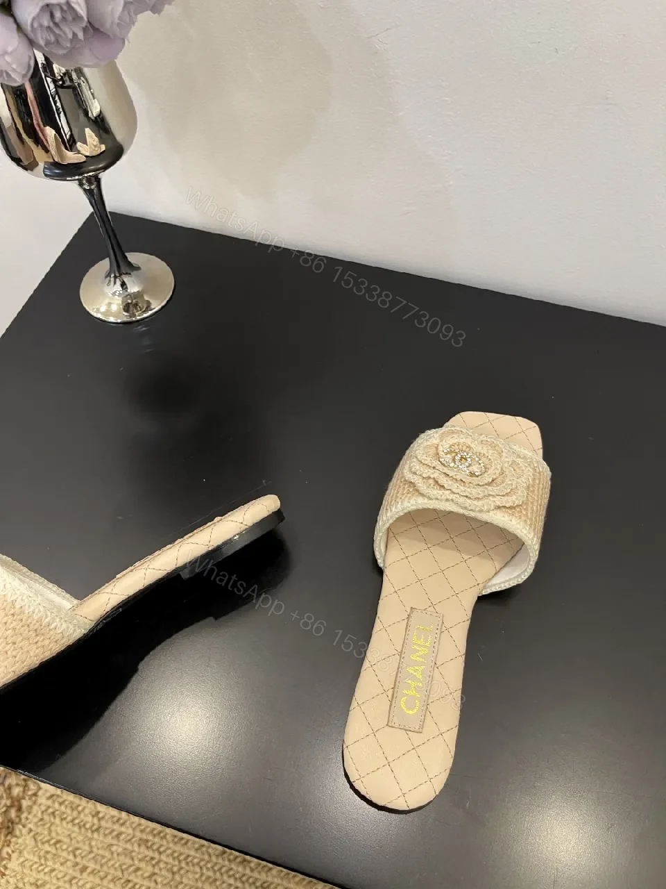View 7 of Beige Embroidered Slide Sandals – Couture Comfort, Everyday Chic