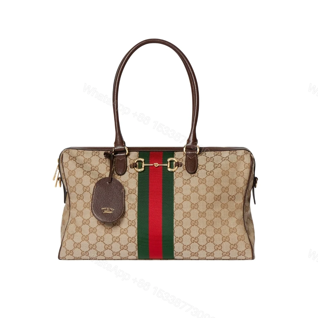 Gucci Borsetto Large Boston Bag GG Canvas Sand And Brown 38Cm — view 1