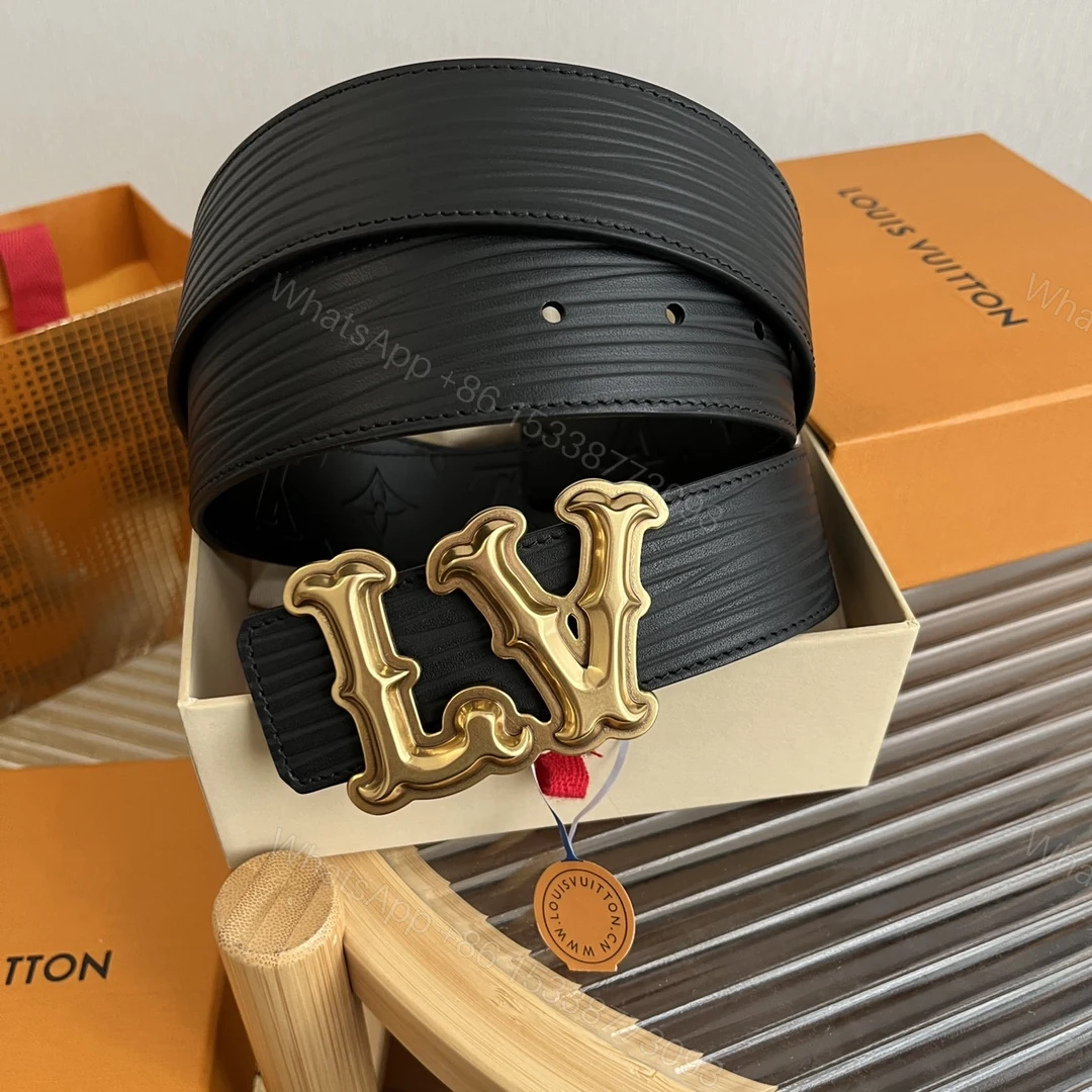 LV 原單復古金扣浮雕黑皮男士精品腰帶百搭款 — view 1