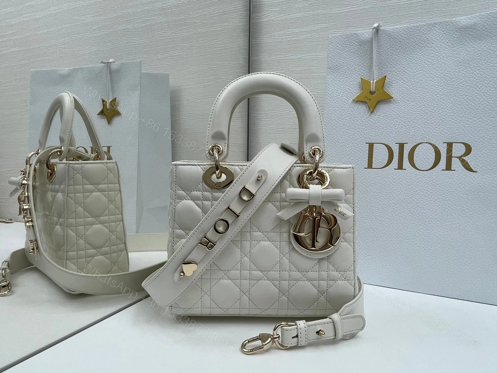 一比一Dior Lady D-Joy白色迷你包 蝴蝶結金扣氣質款式 — view 1