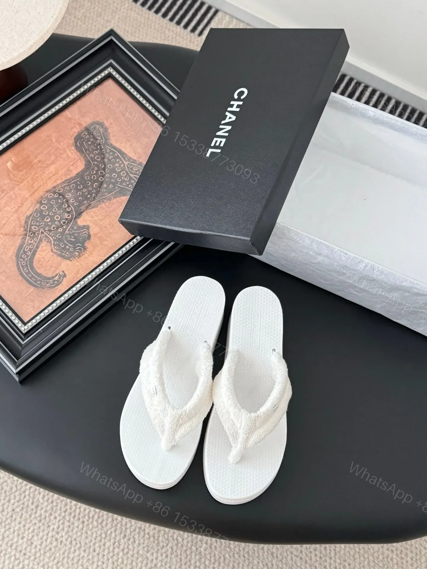 Chanel Women White Fabric Strap Flip Flops — view 1