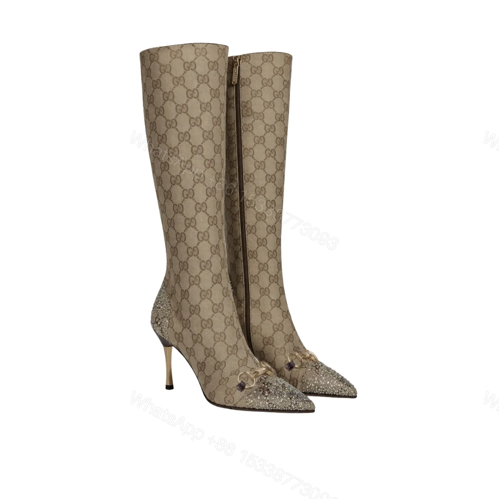 Gucci Women’s Bombshell Boot GG Canvas Crystal Embellished Dark Brown — view 1