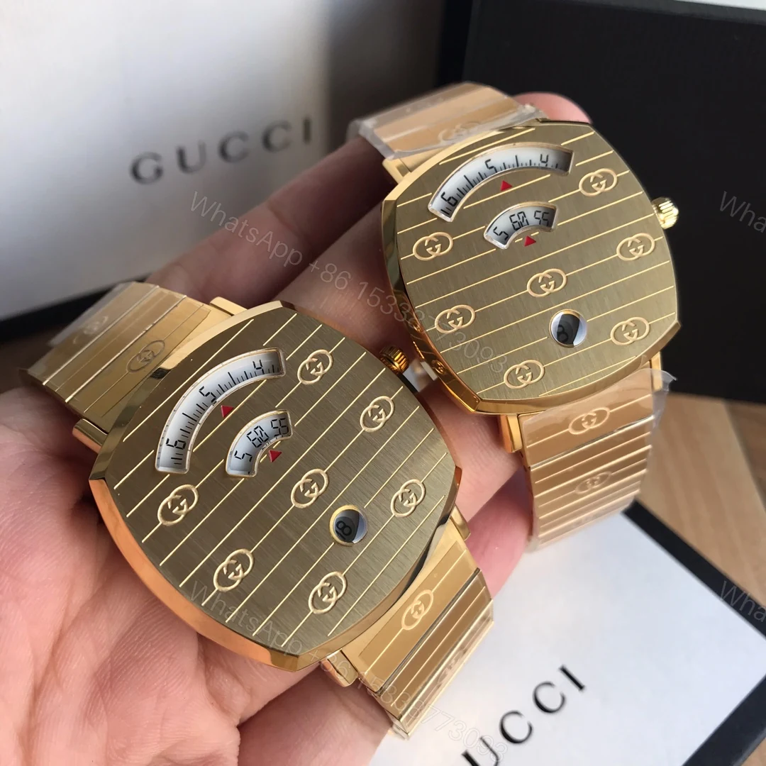 Gucci原單Grip系列金色鋼帶手錶 雙視窗設計奢華風格滿分 — view 1