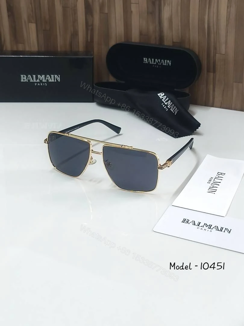 First Copy Balmain Square Grey Lens Sunglasses Metal Frame Unisex UV Protection — view 1