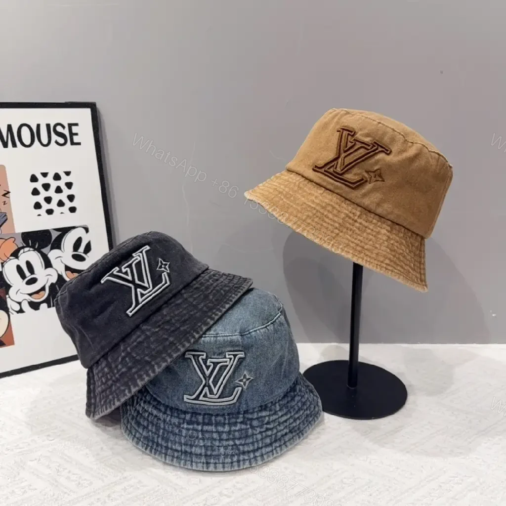Textured Denim & Corduroy Bucket Hat: Minimal LV Embroidery — view 1