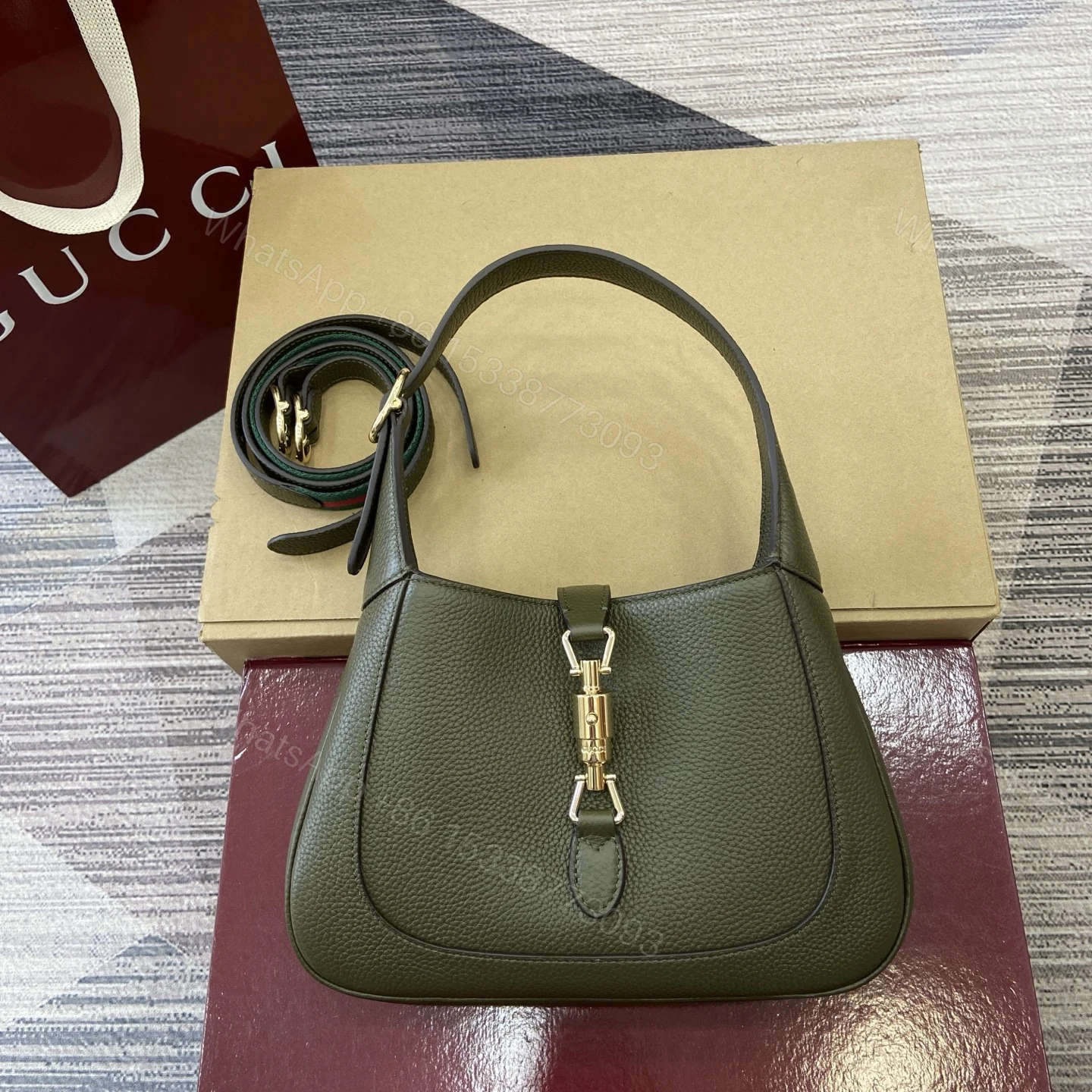 Gucci一比一Jackie 1961軍綠肩背包 新版粒面皮革質感升級 — view 1