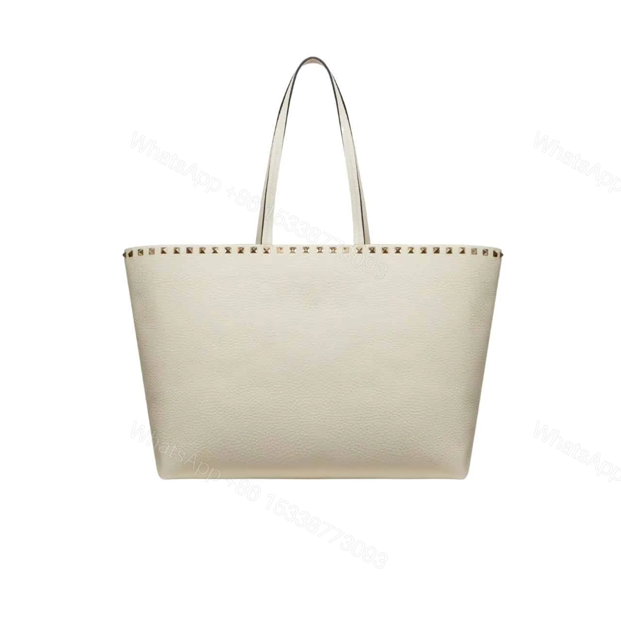VALENTINO GARAVANI ROCKSTUD GRAINY CALFSKIN TOTE BAG WHITE 35CM 3W2B0B70VSF I16 — view 1
