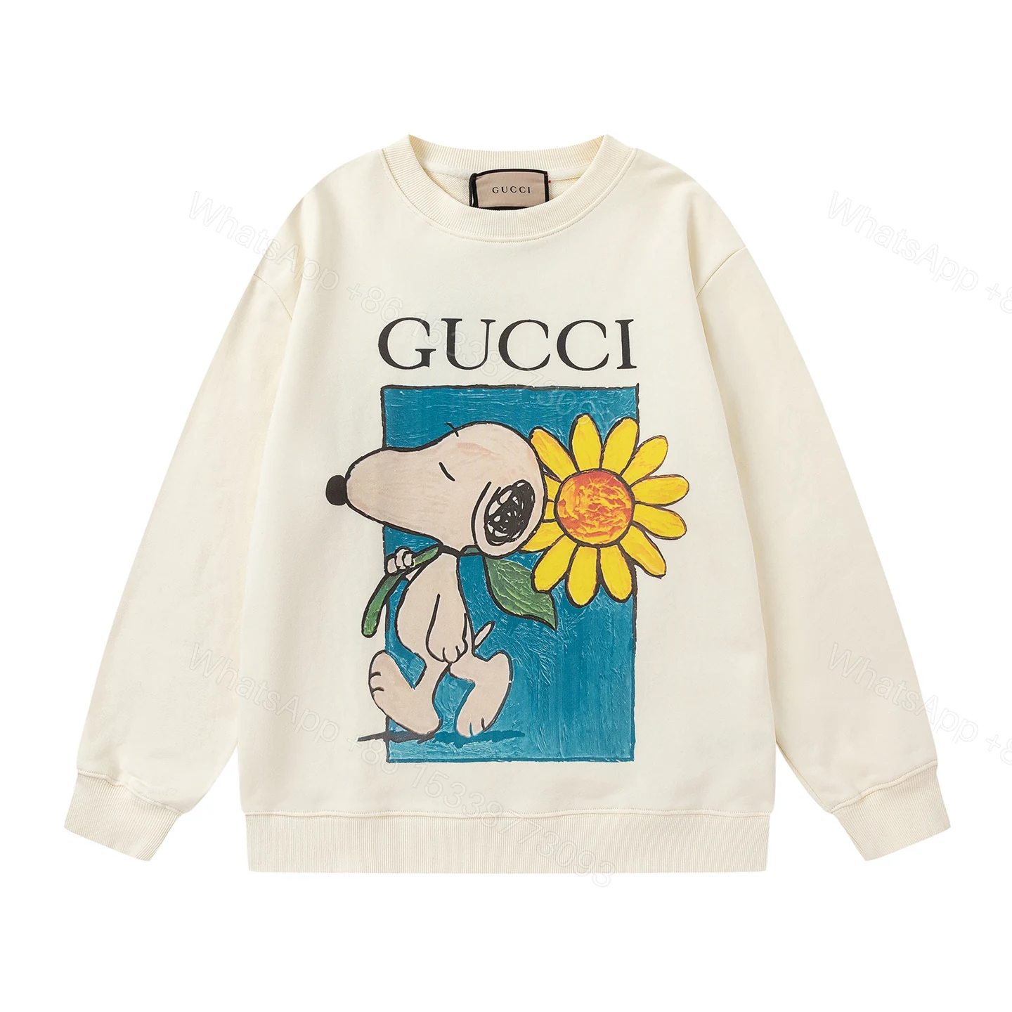 Gucci 高仿史努比長袖 太陽花插畫設計 奶白色圓領款 — view 1