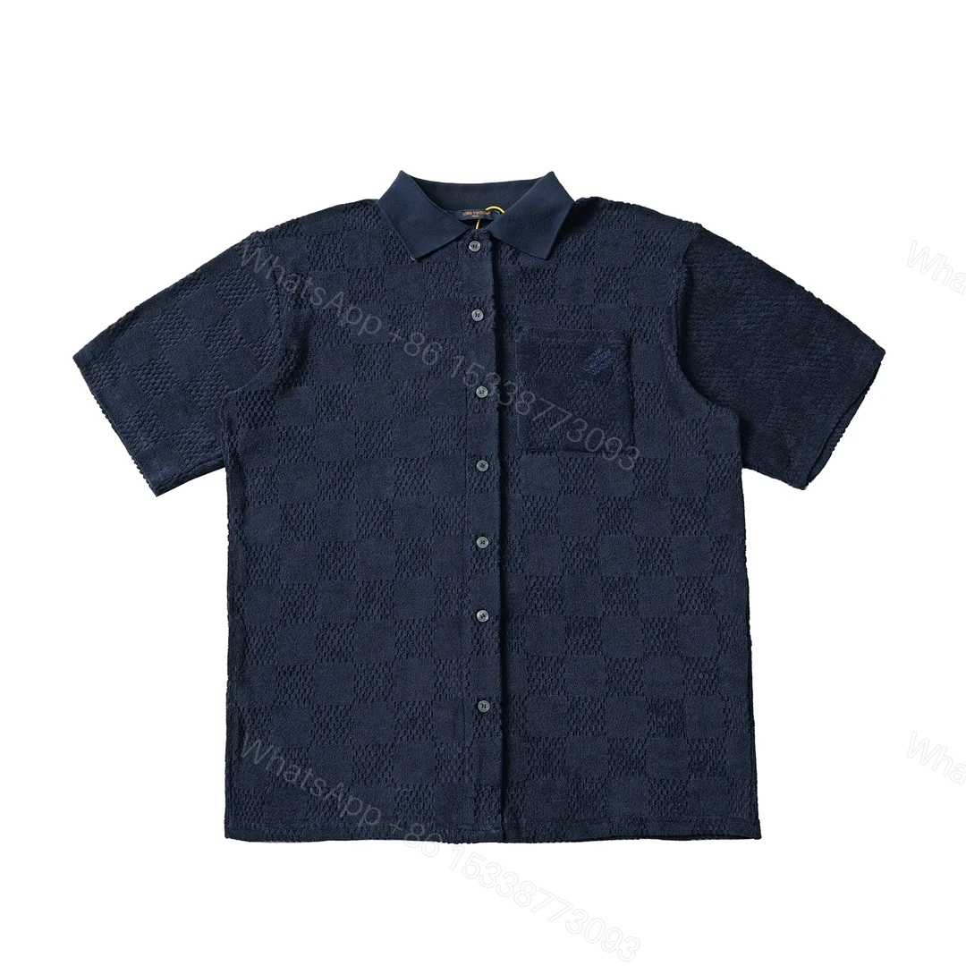 LV 一比一男士短袖襯衫 深藍格紋口袋款 夏季休閒精品 — view 1