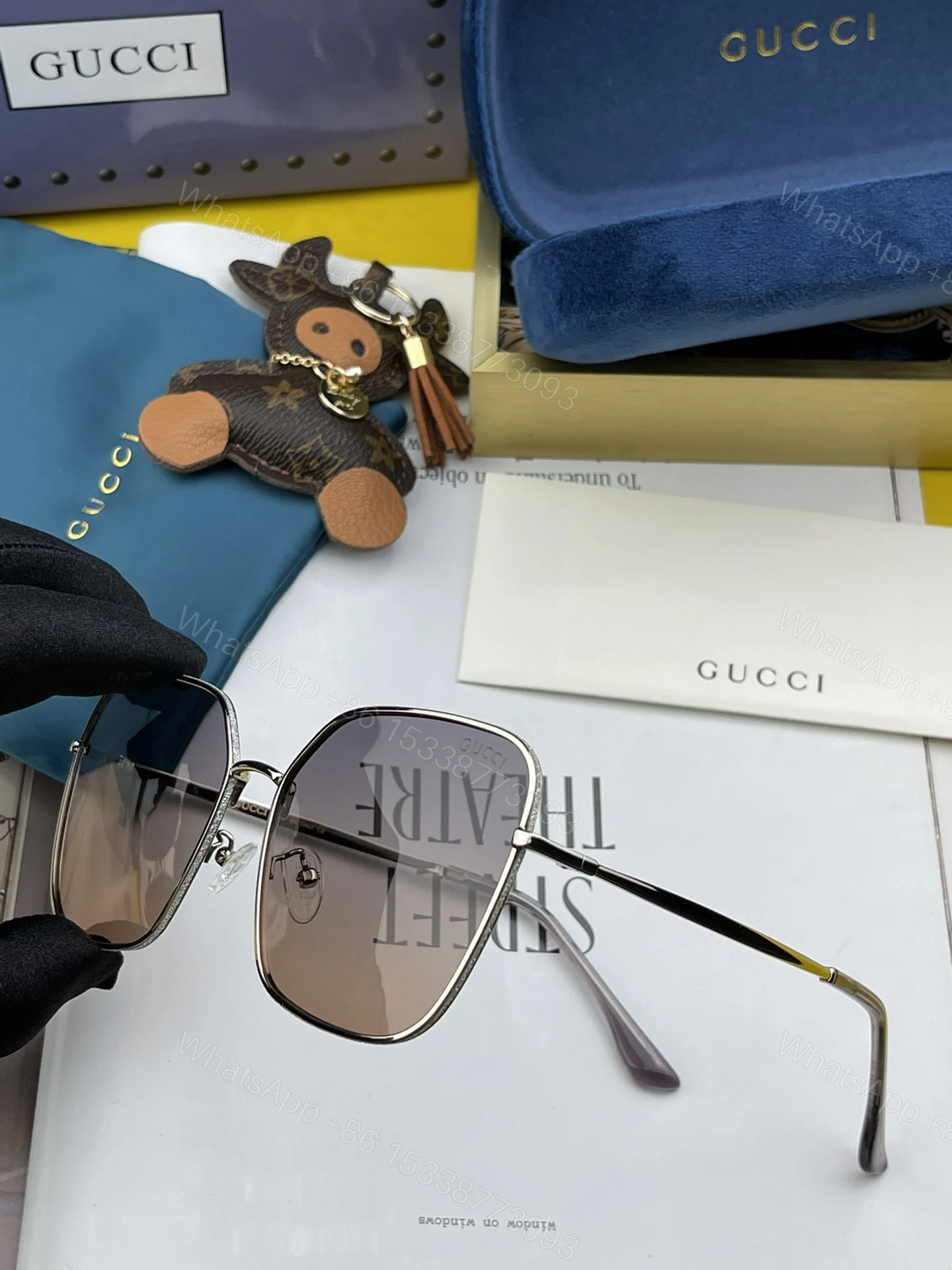 Gucci Silver Color Frame Black Lenses Sunglasses — view 2